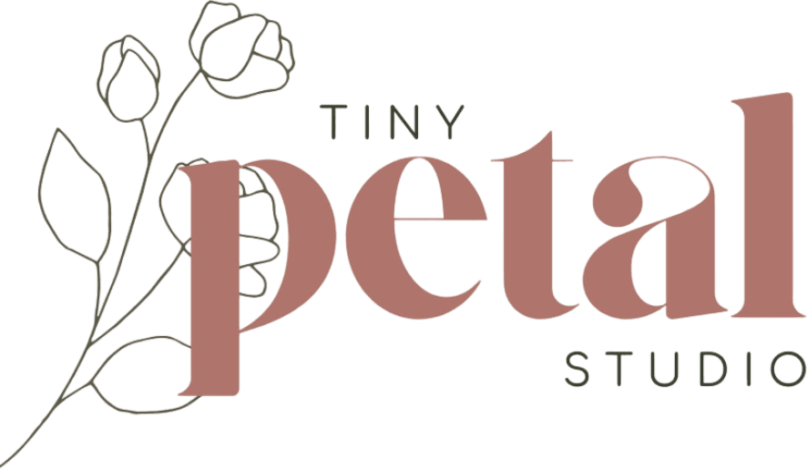 Tiny Petal Studio logo with floral design.
